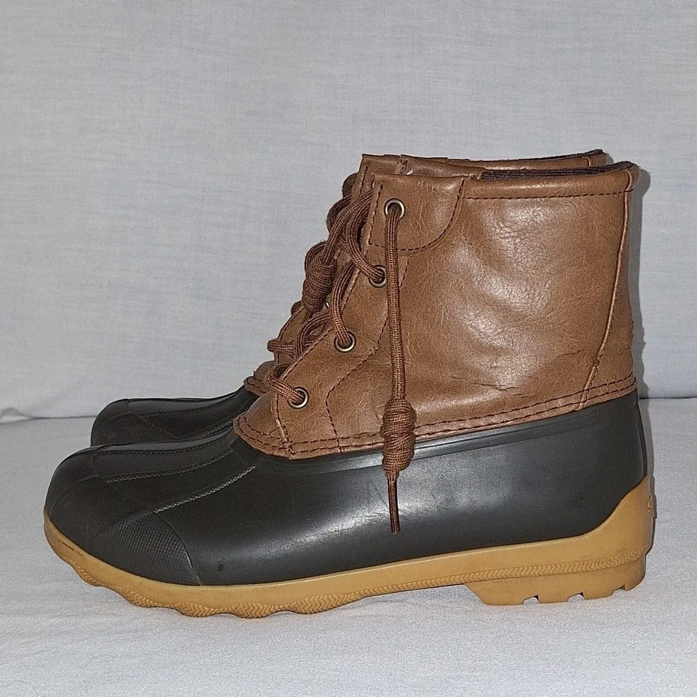 SPERRY Port Duck Boots - Lace Up Leather &‎ Rubber Waterproof - Size 4 M Youth
